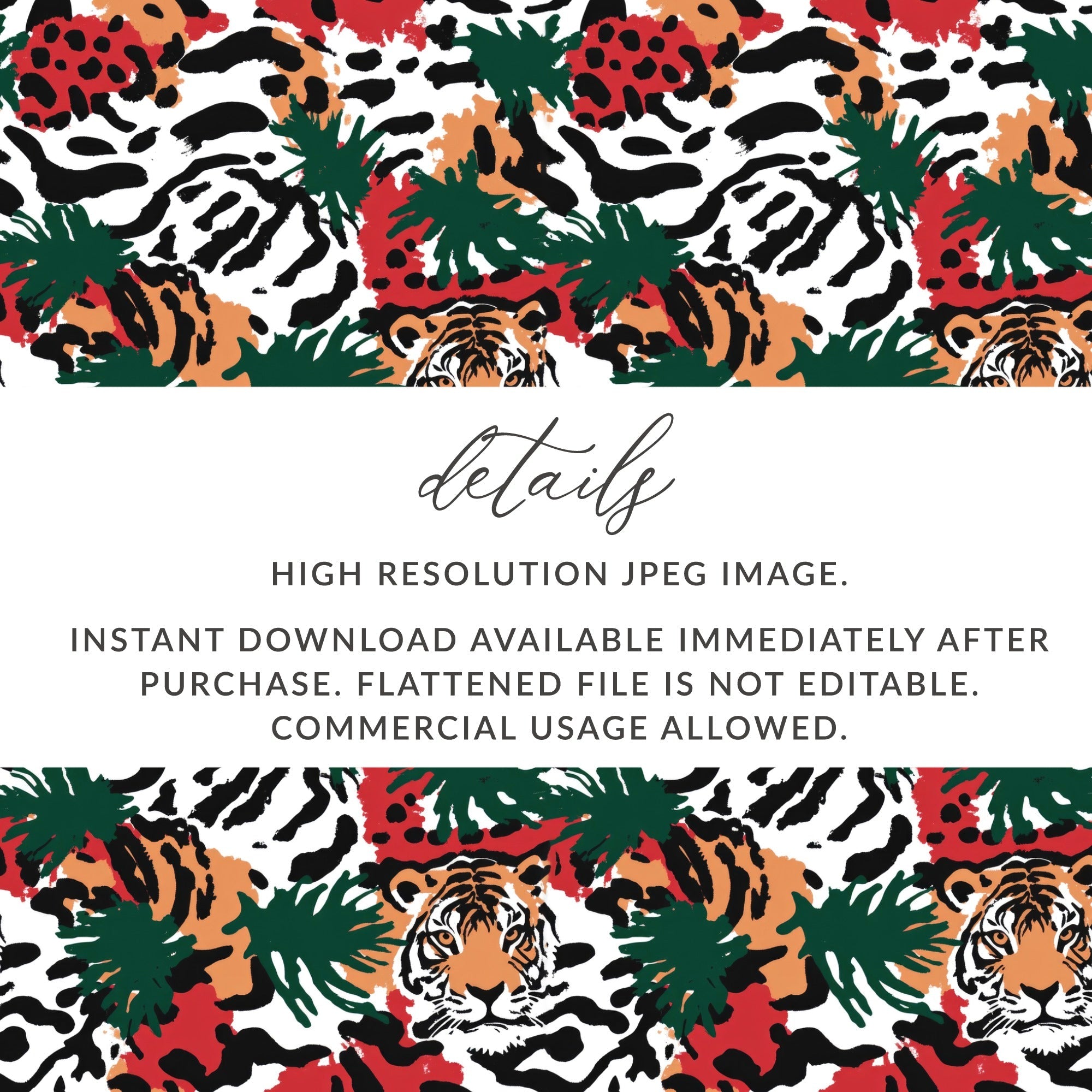 Tiger Jungle Digital Paper, Seamless Pattern, Animal Print, Scrapbook Paper, Fabric Design, 12x12 JPEG Files, Digital Download - Moore and Mountain
