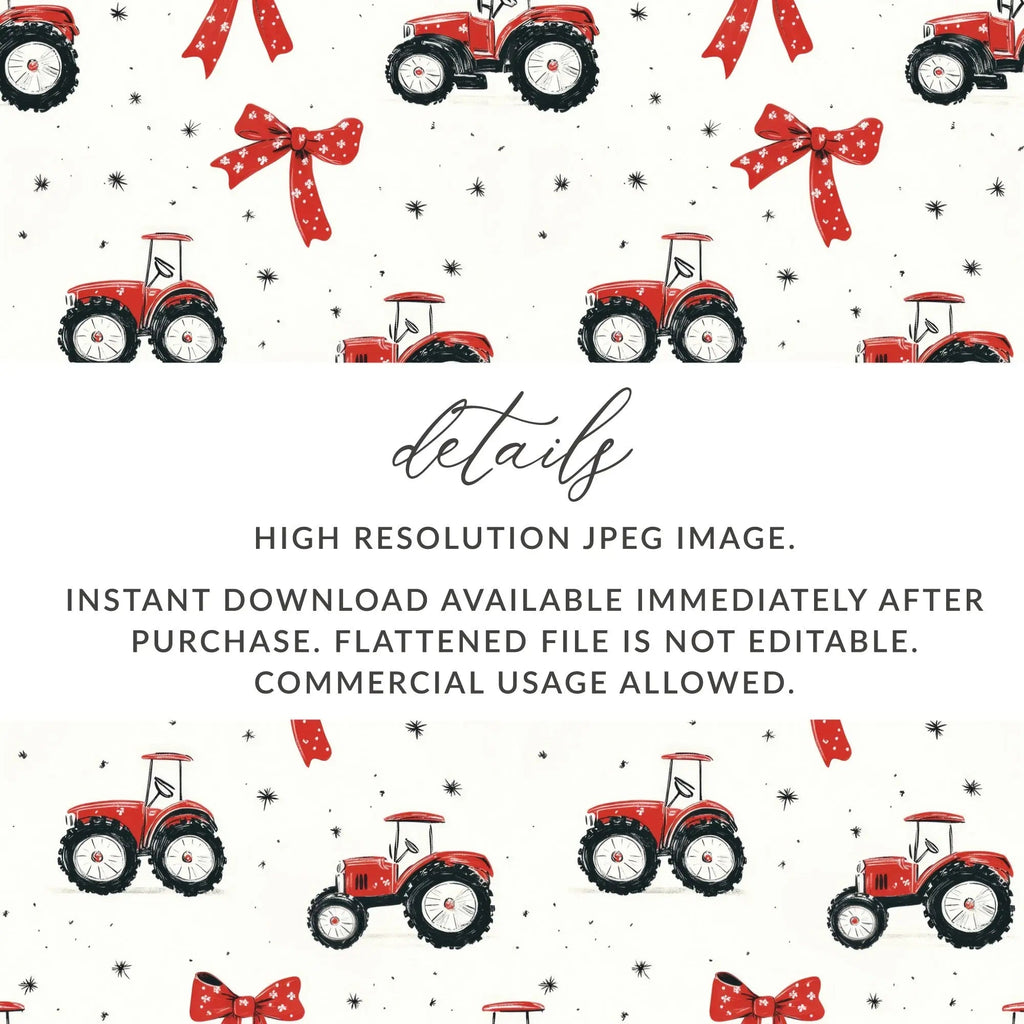 Tractor Seamless Pattern Digital, Farm Vehicle Pattern, Red Bows Print, Farmhouse Fabric Design, Country Style Digital Paper, JPEG Files - Moore and Mountain