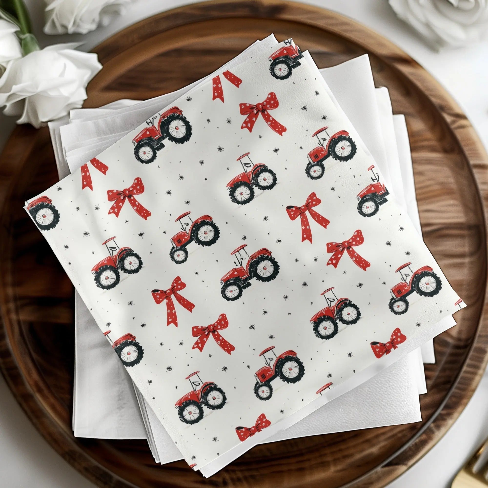 Tractor Seamless Pattern Digital, Farm Vehicle Pattern, Red Bows Print, Farmhouse Fabric Design, Country Style Digital Paper, JPEG Files - Moore and Mountain
