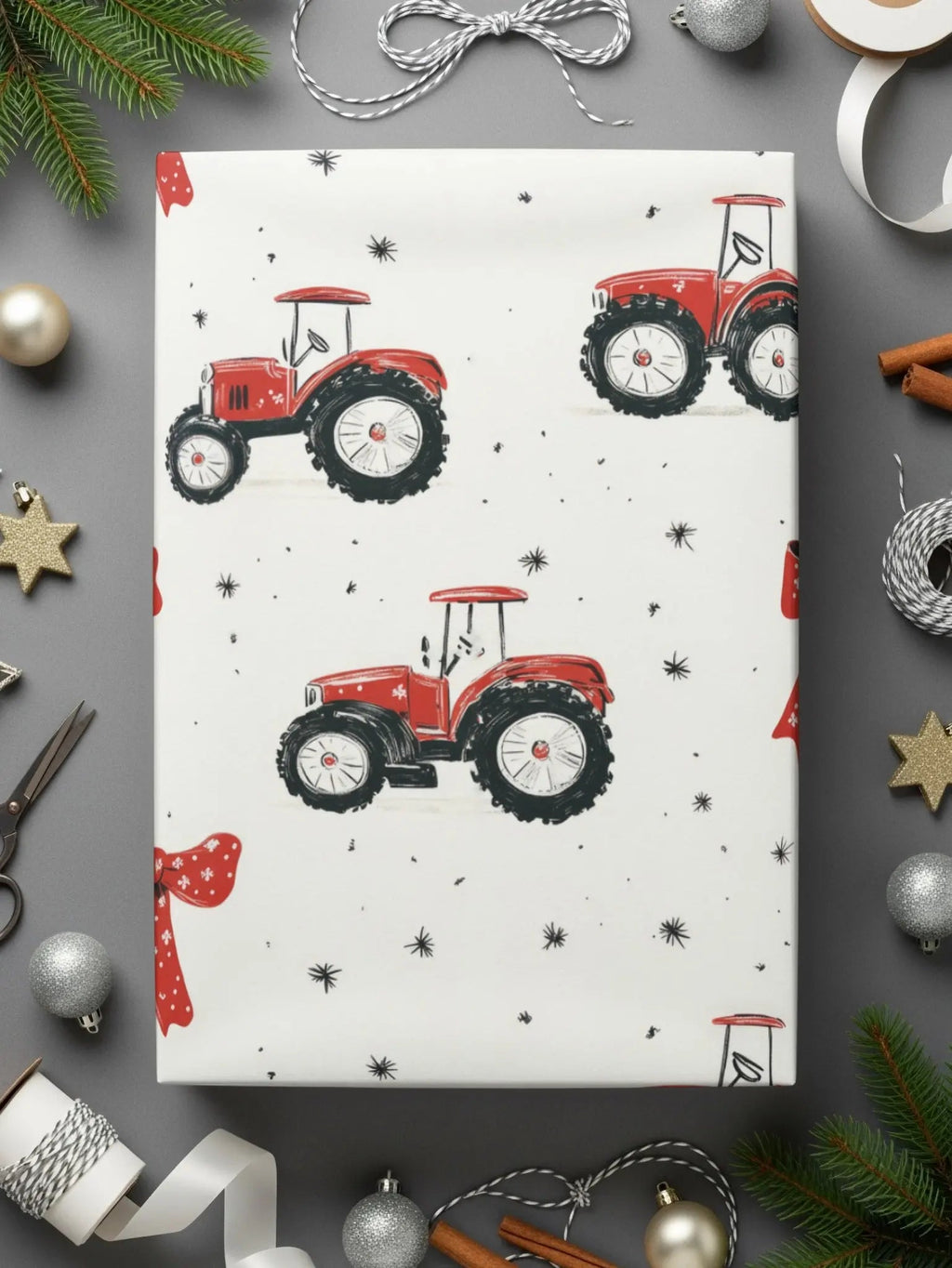 Tractor Seamless Pattern Digital, Farm Vehicle Pattern, Red Bows Print, Farmhouse Fabric Design, Country Style Digital Paper, JPEG Files - Moore and Mountain