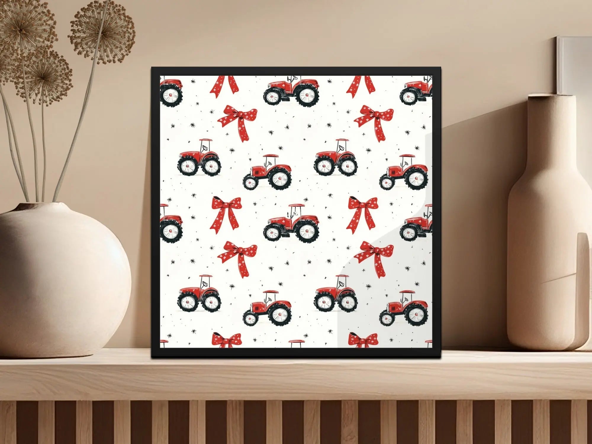 Tractor Seamless Pattern Digital, Farm Vehicle Pattern, Red Bows Print, Farmhouse Fabric Design, Country Style Digital Paper, JPEG Files - Moore and Mountain