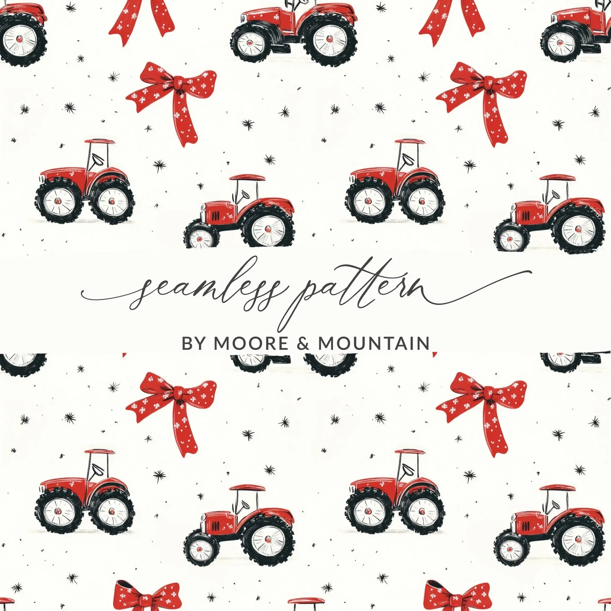 Tractor Seamless Pattern Digital, Farm Vehicle Pattern, Red Bows Print, Farmhouse Fabric Design, Country Style Digital Paper, JPEG Files - Moore and Mountain