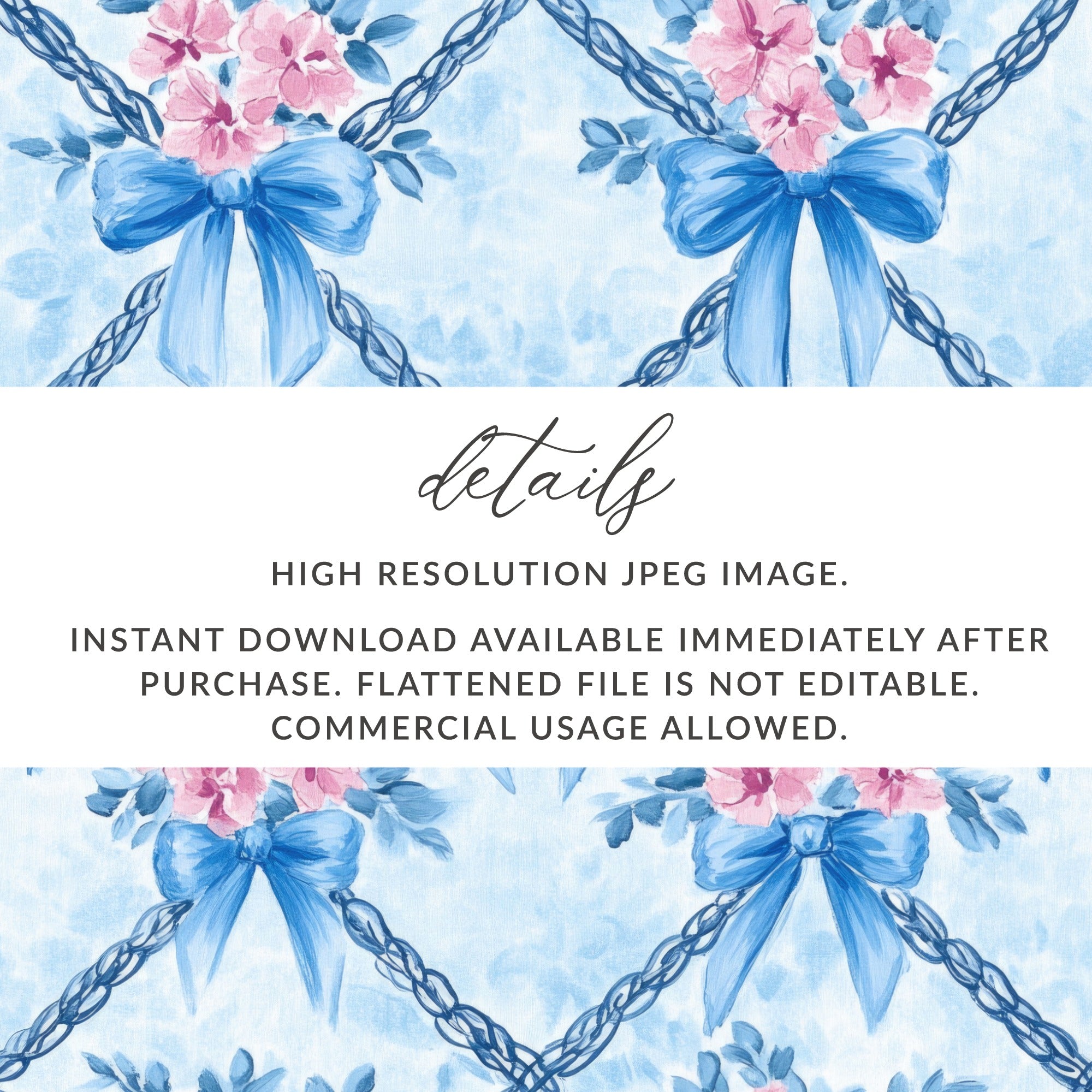 Trellis Bows and Flowers Light Blue Background Digital - Moore and Mountain