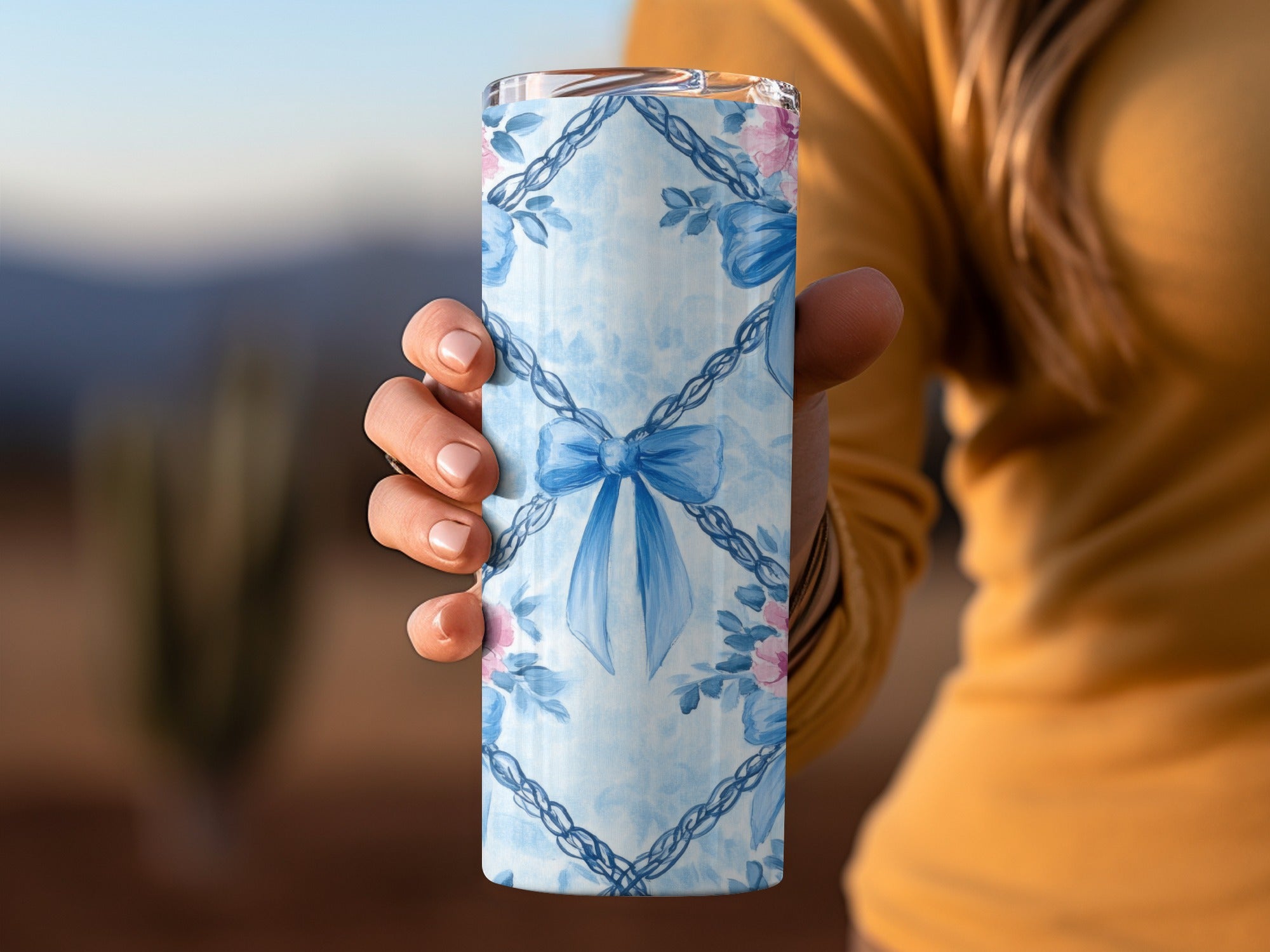 Trellis Bows and Flowers Light Blue Background Digital - Moore and Mountain