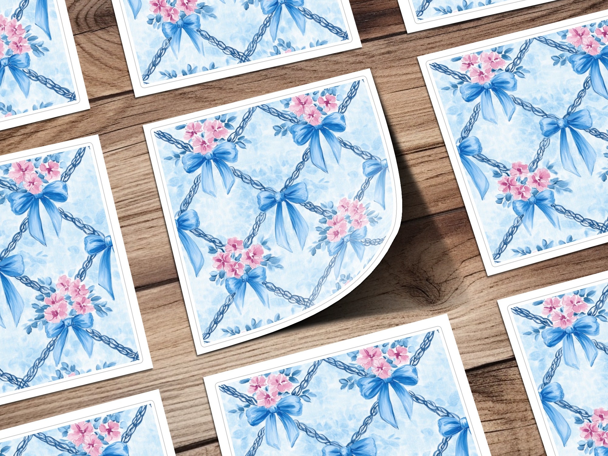 Trellis Bows and Flowers Light Blue Background Digital - Moore and Mountain