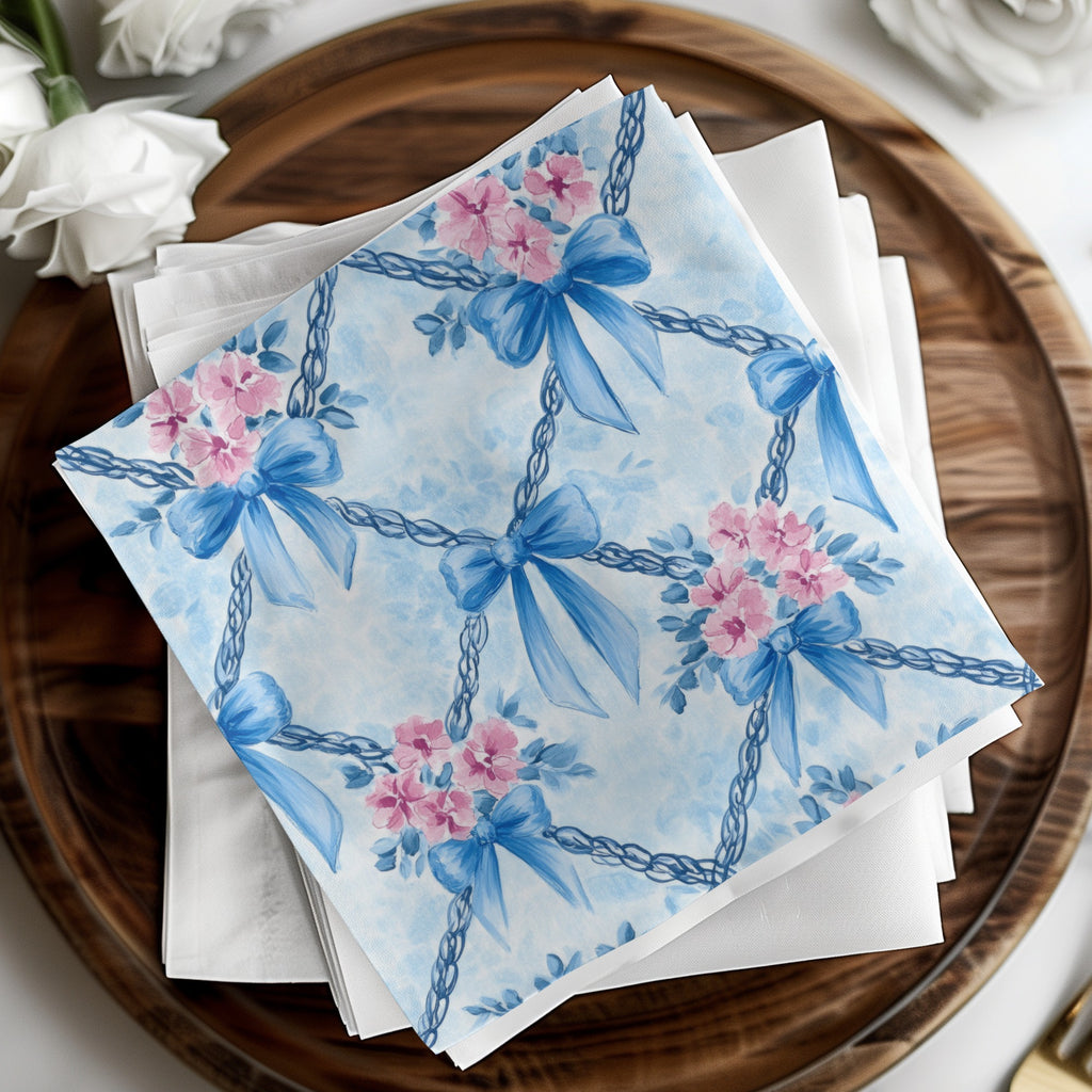 Trellis Bows and Flowers Light Blue Background Digital - Moore and Mountain