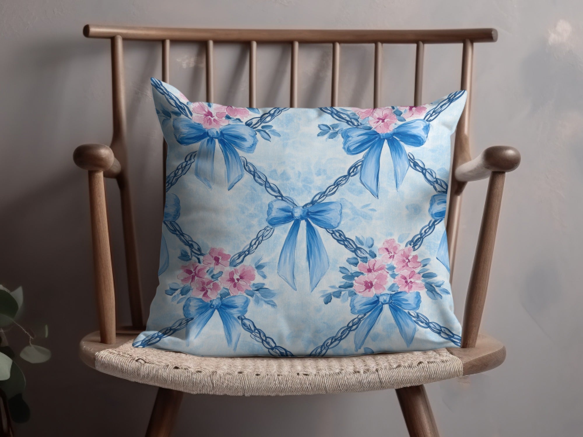 Trellis Bows and Flowers Light Blue Background Digital - Moore and Mountain