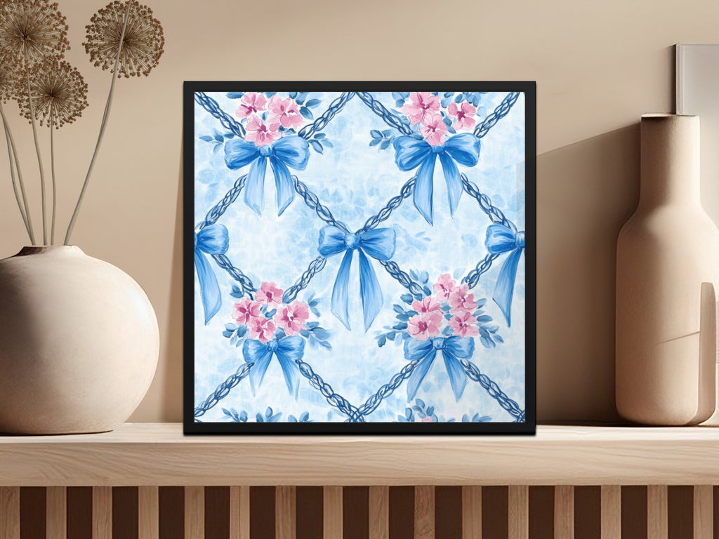 Trellis Bows and Flowers Light Blue Background Digital - Moore and Mountain