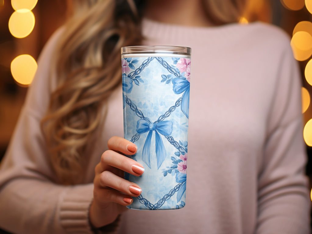 Trellis Bows and Flowers Light Blue Background Digital - Moore and Mountain