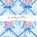 Trellis Bows and Flowers Light Blue Background Digital - Moore and Mountain