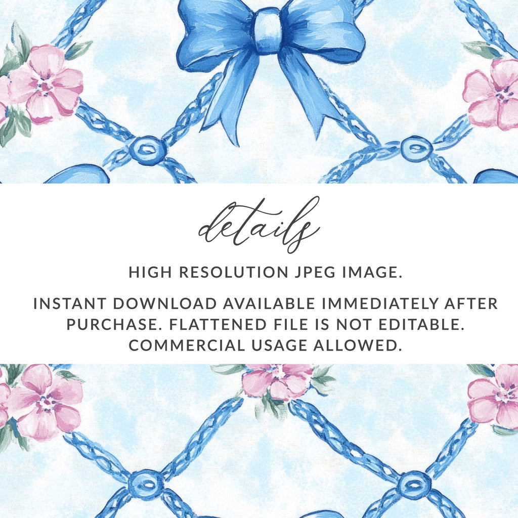 Trellis Floral Bow Watercolor Pattern Seamless Grandmillenial Digital - Moore and Mountain