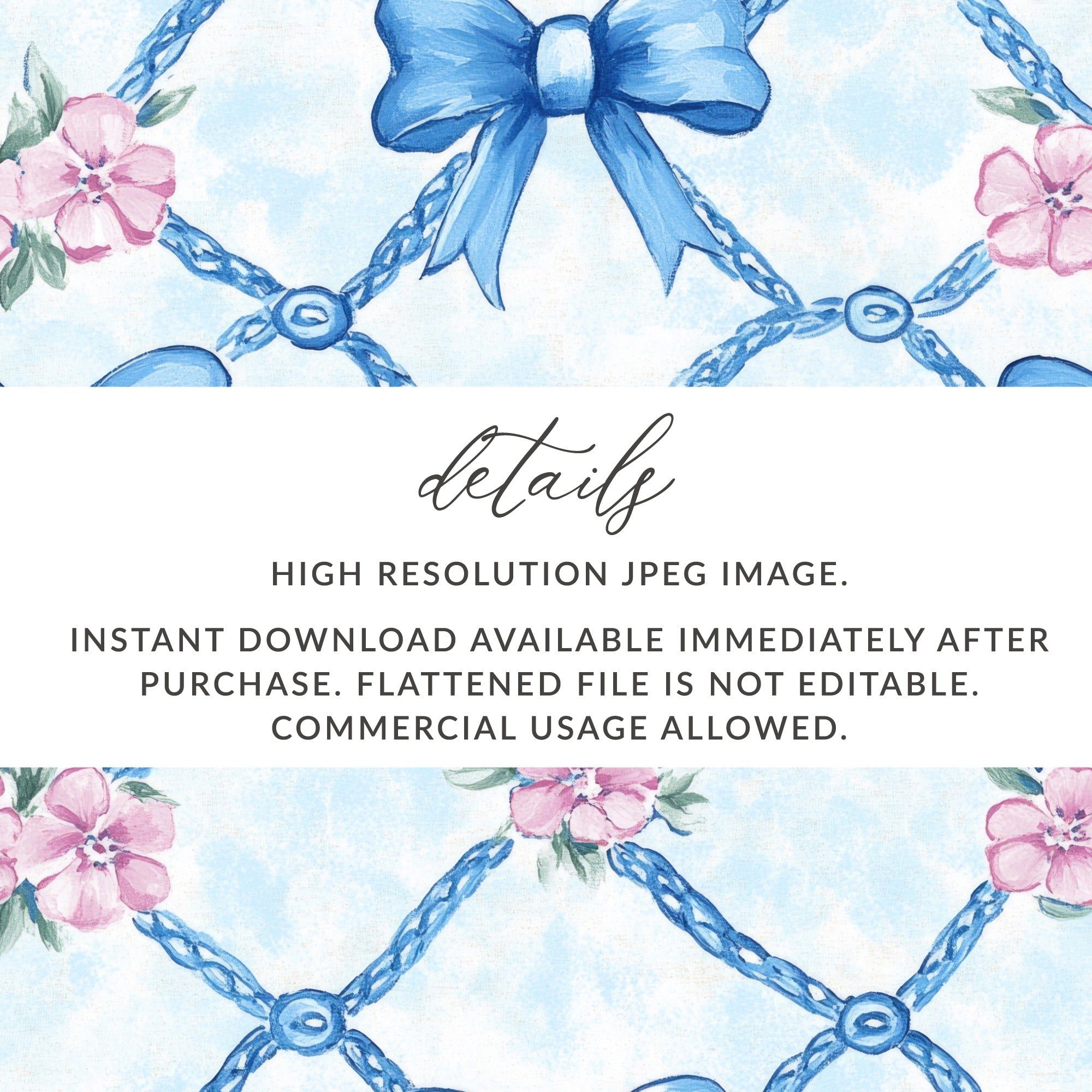 Trellis Floral Bow Watercolor Pattern Seamless Grandmillenial Digital - Moore and Mountain