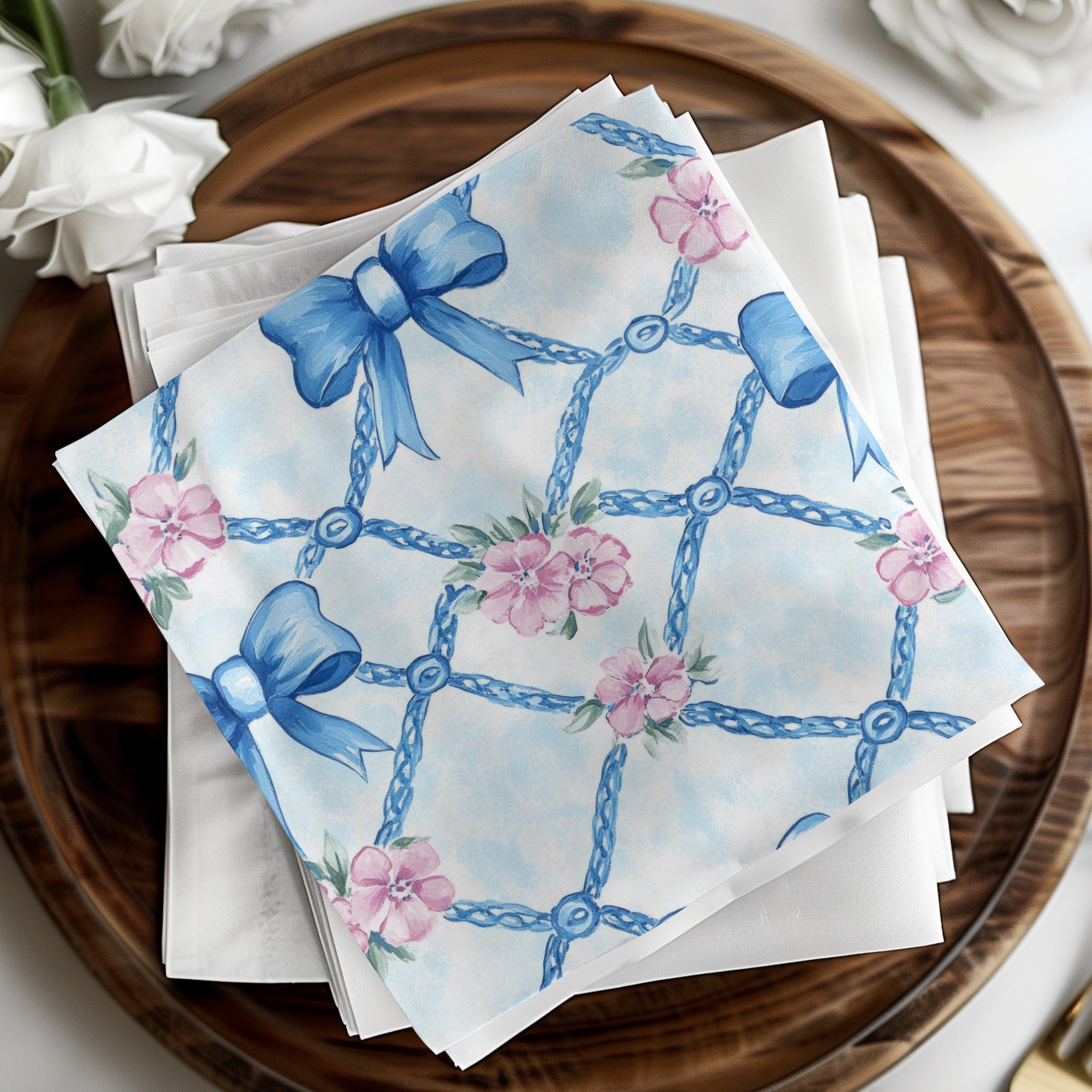 Trellis Floral Bow Watercolor Pattern Seamless Grandmillenial Digital - Moore and Mountain