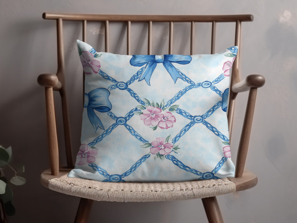 Trellis Floral Bow Watercolor Pattern Seamless Grandmillenial Digital - Moore and Mountain