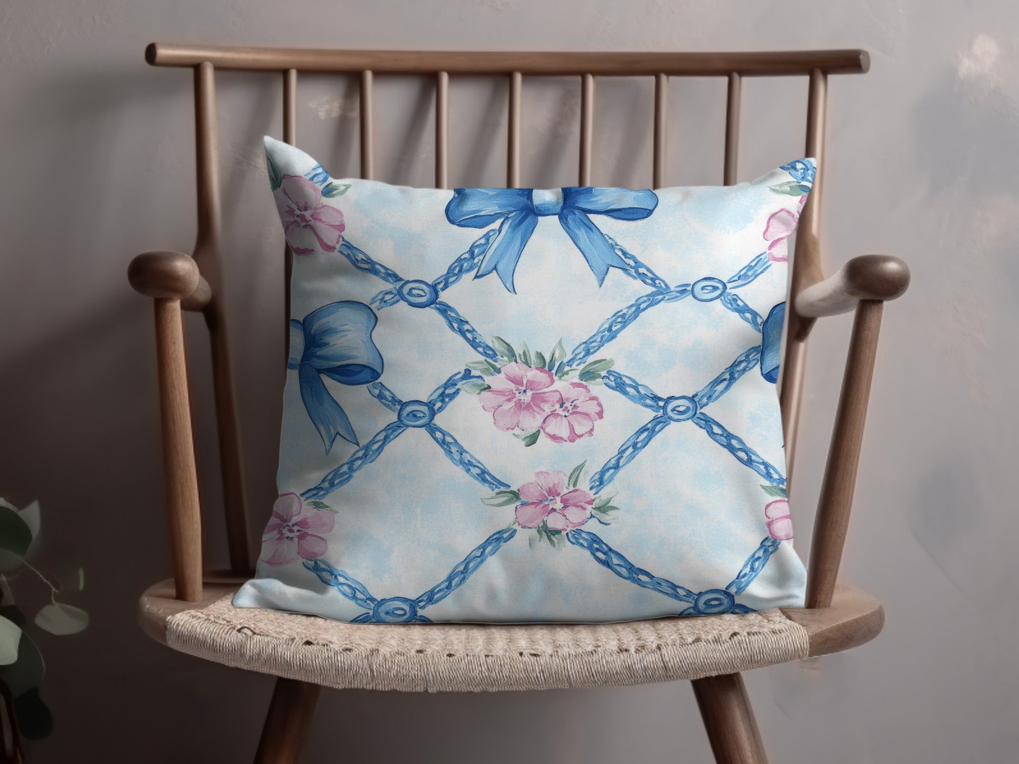 Trellis Floral Bow Watercolor Pattern Seamless Grandmillenial Digital - Moore and Mountain