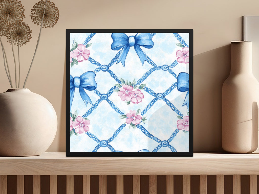 Trellis Floral Bow Watercolor Pattern Seamless Grandmillenial Digital - Moore and Mountain