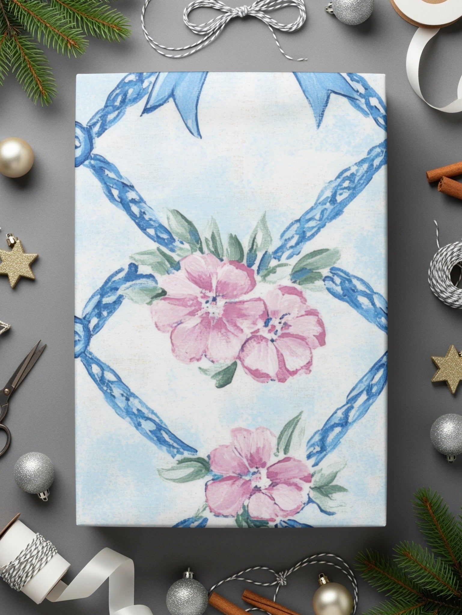Trellis Floral Bow Watercolor Pattern Seamless Grandmillenial Digital - Moore and Mountain