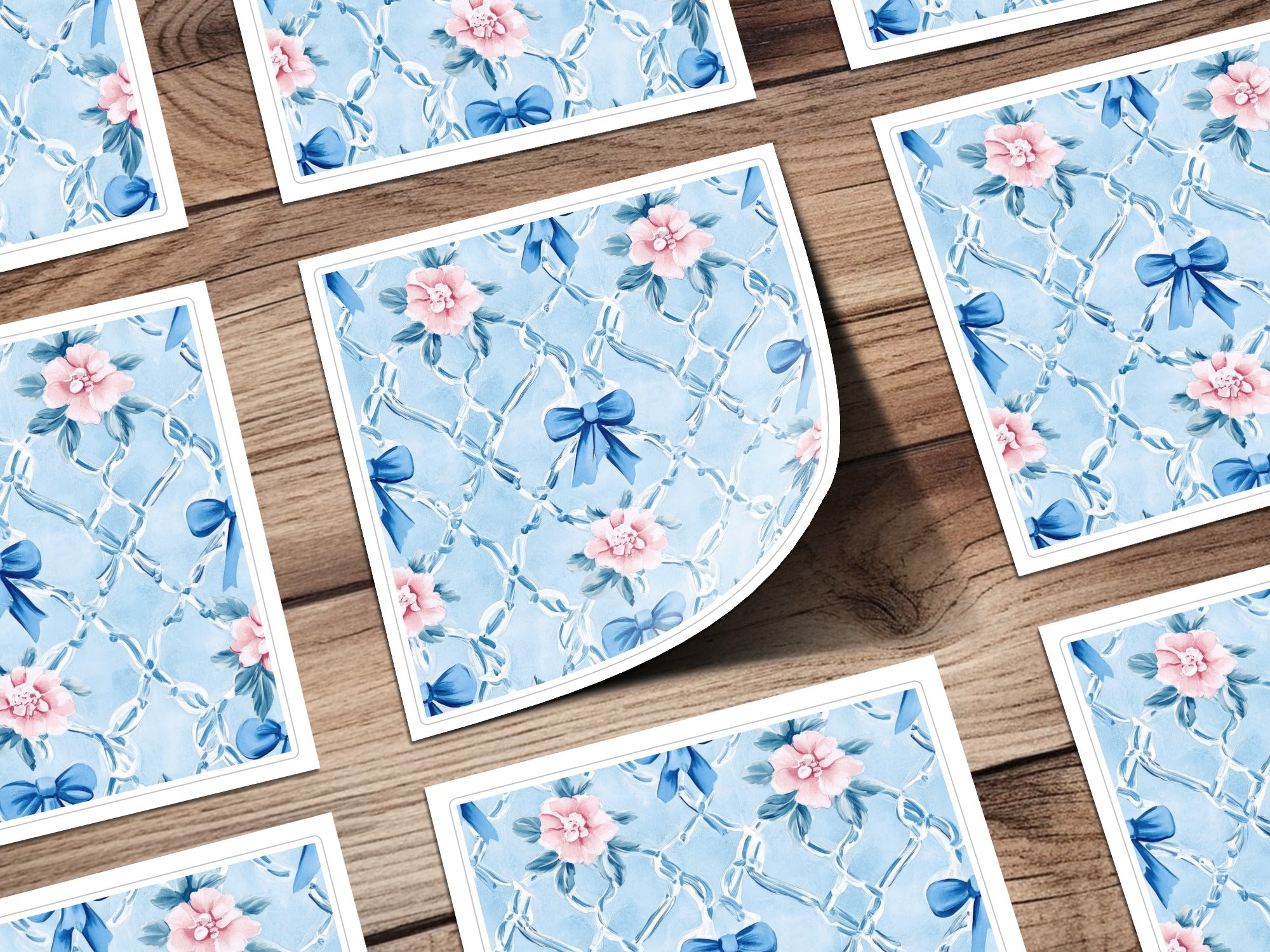 Trellis Floral Watercolor Bows Light Blue Seamless Grandmillennial Digital - Moore and Mountain
