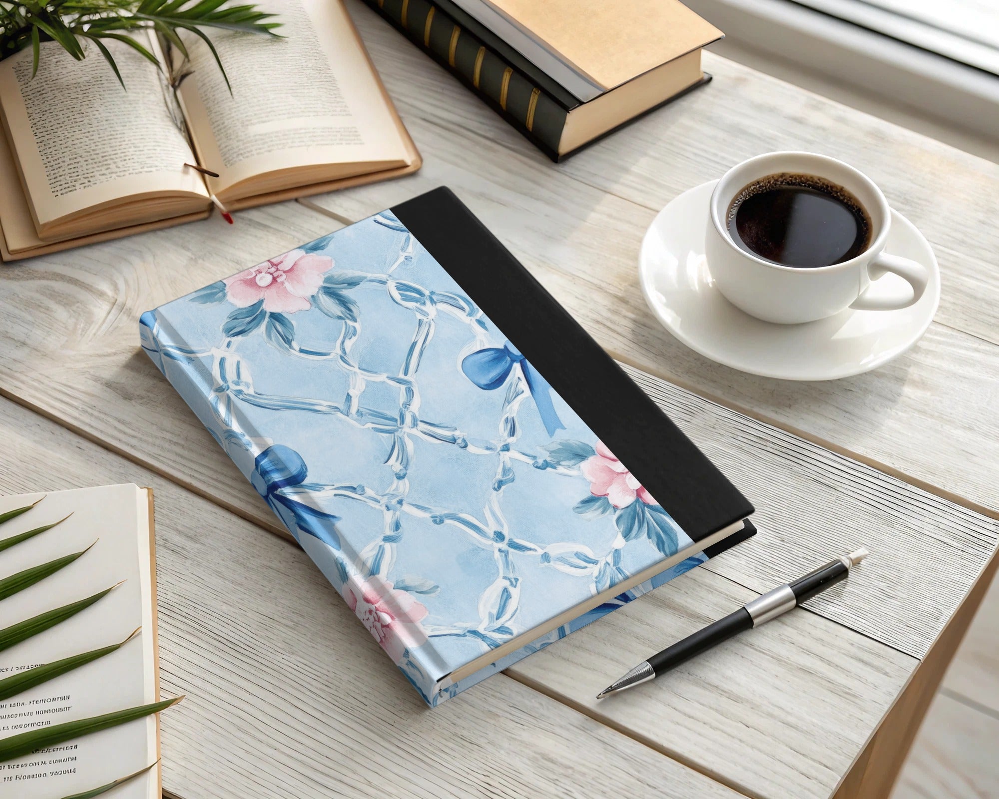 Trellis Floral Watercolor Bows Light Blue Seamless Grandmillennial Digital - Moore and Mountain
