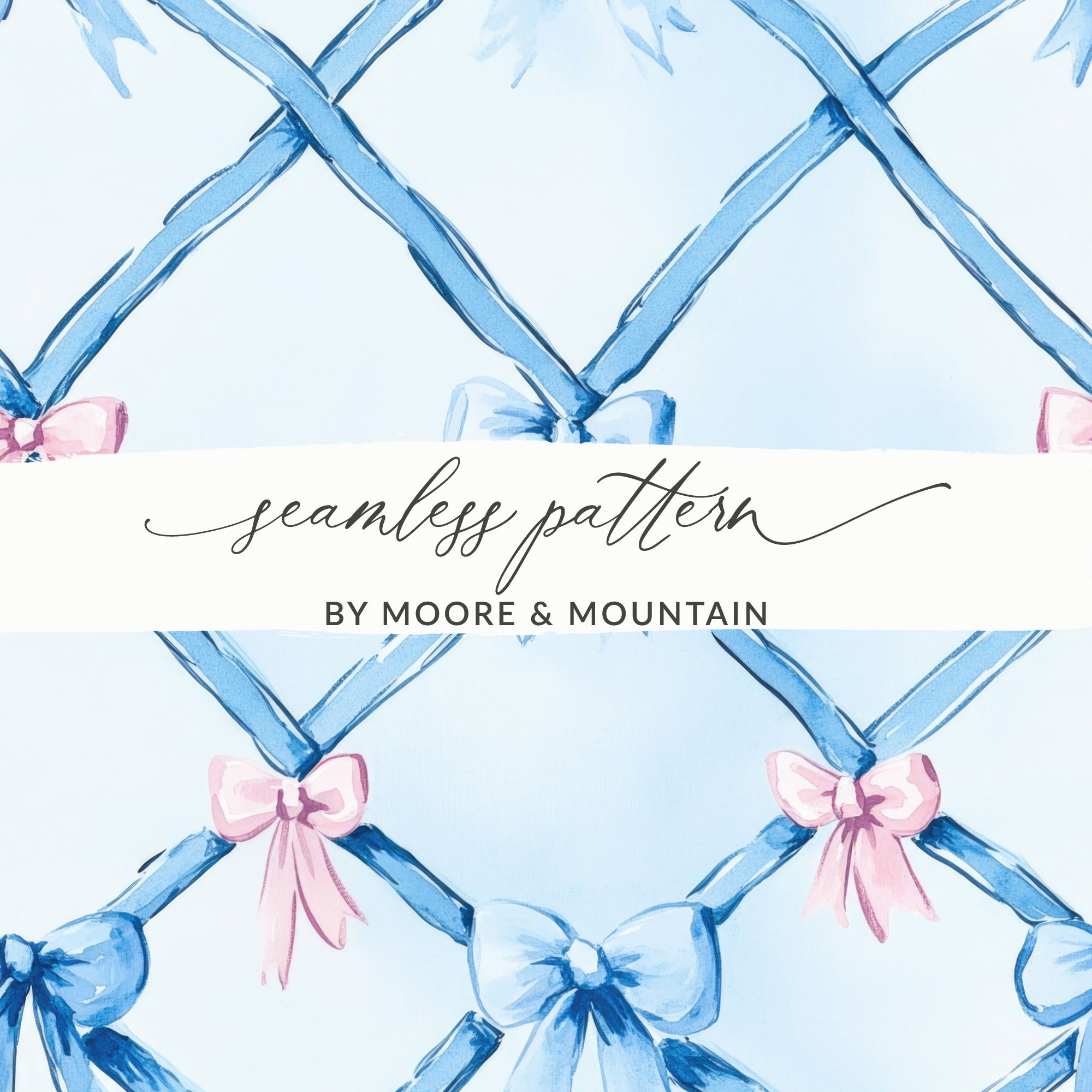 Trellis Ribbon Bow Pattern Seamless Grandmillenial Digital - Moore and Mountain