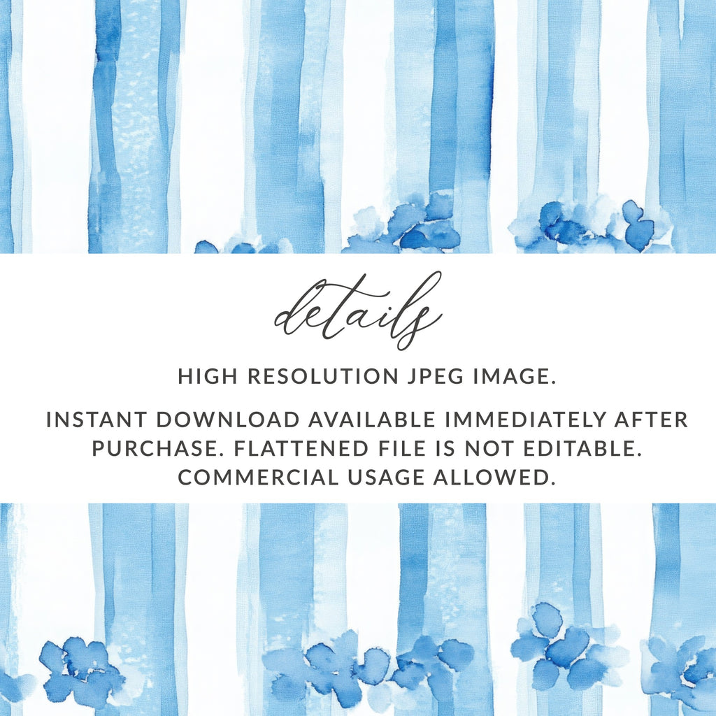 Trellis Watercolor Blue Floral Stripes Seamless Grandmillenial Digital - Moore and Mountain