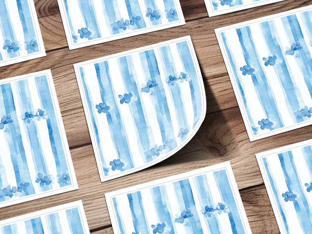 Trellis Watercolor Blue Floral Stripes Seamless Grandmillenial Digital - Moore and Mountain