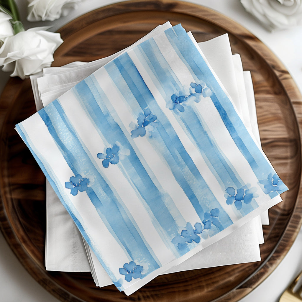 Trellis Watercolor Blue Floral Stripes Seamless Grandmillenial Digital - Moore and Mountain