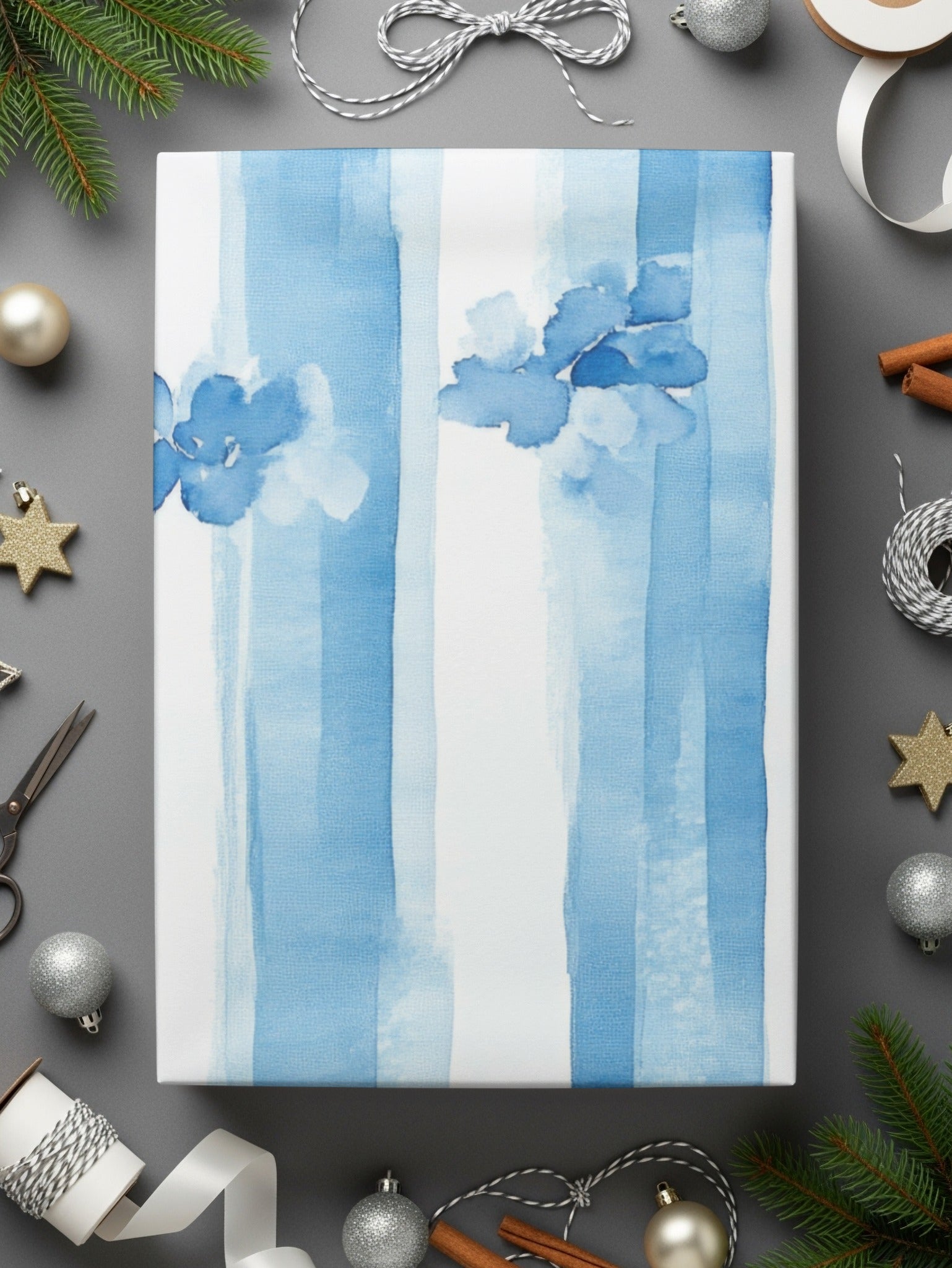 Trellis Watercolor Blue Floral Stripes Seamless Grandmillenial Digital - Moore and Mountain