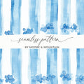 Trellis Watercolor Blue Floral Stripes Seamless Grandmillenial Digital - Moore and Mountain