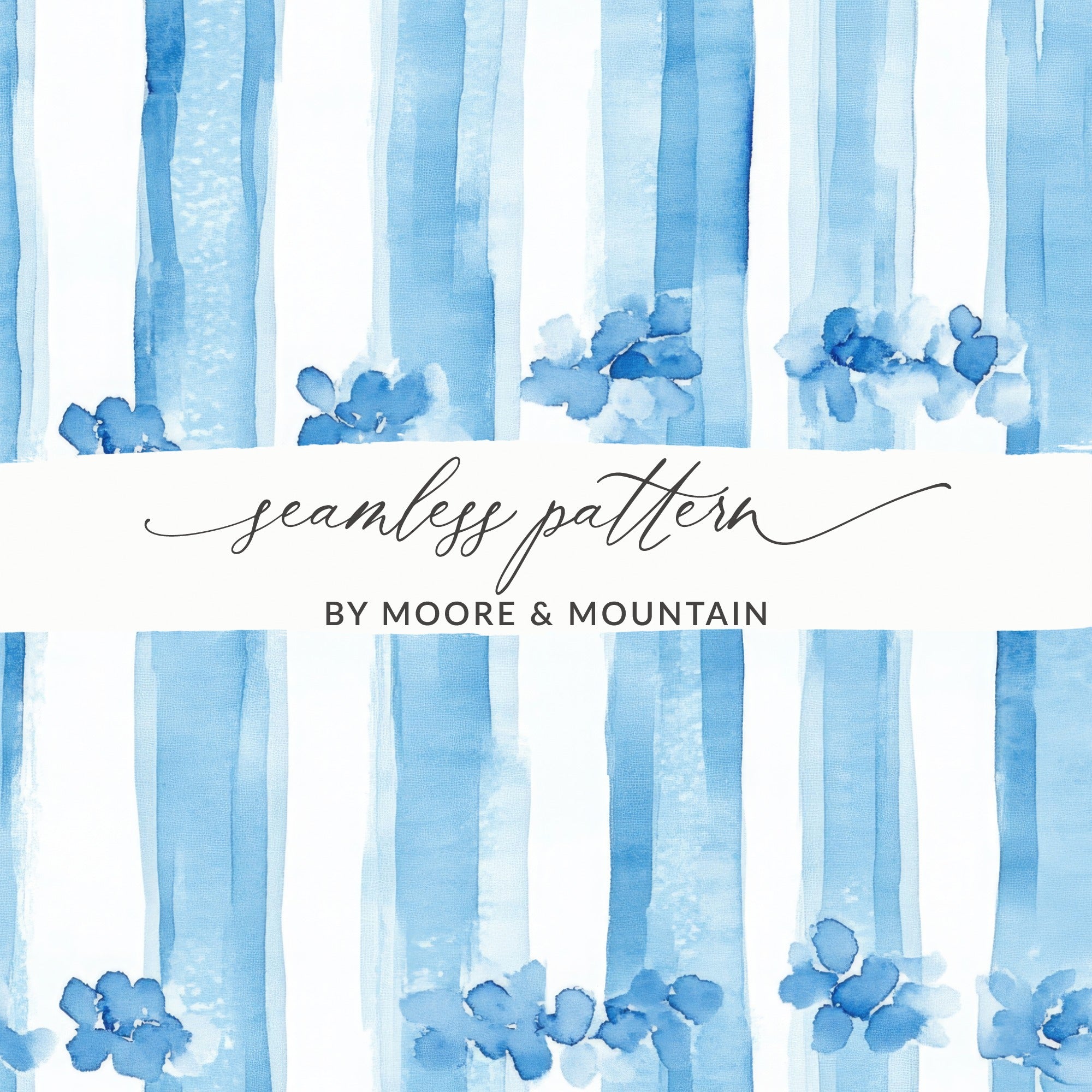 Trellis Watercolor Blue Floral Stripes Seamless Grandmillenial Digital - Moore and Mountain