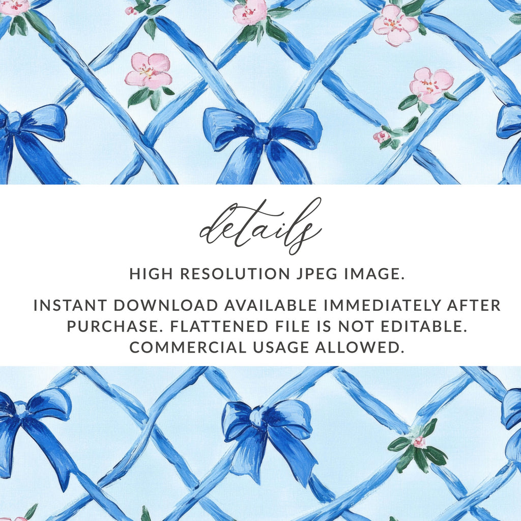 Trellis With Blue Bows Seamless Grandmillenial Digital - Moore and Mountain