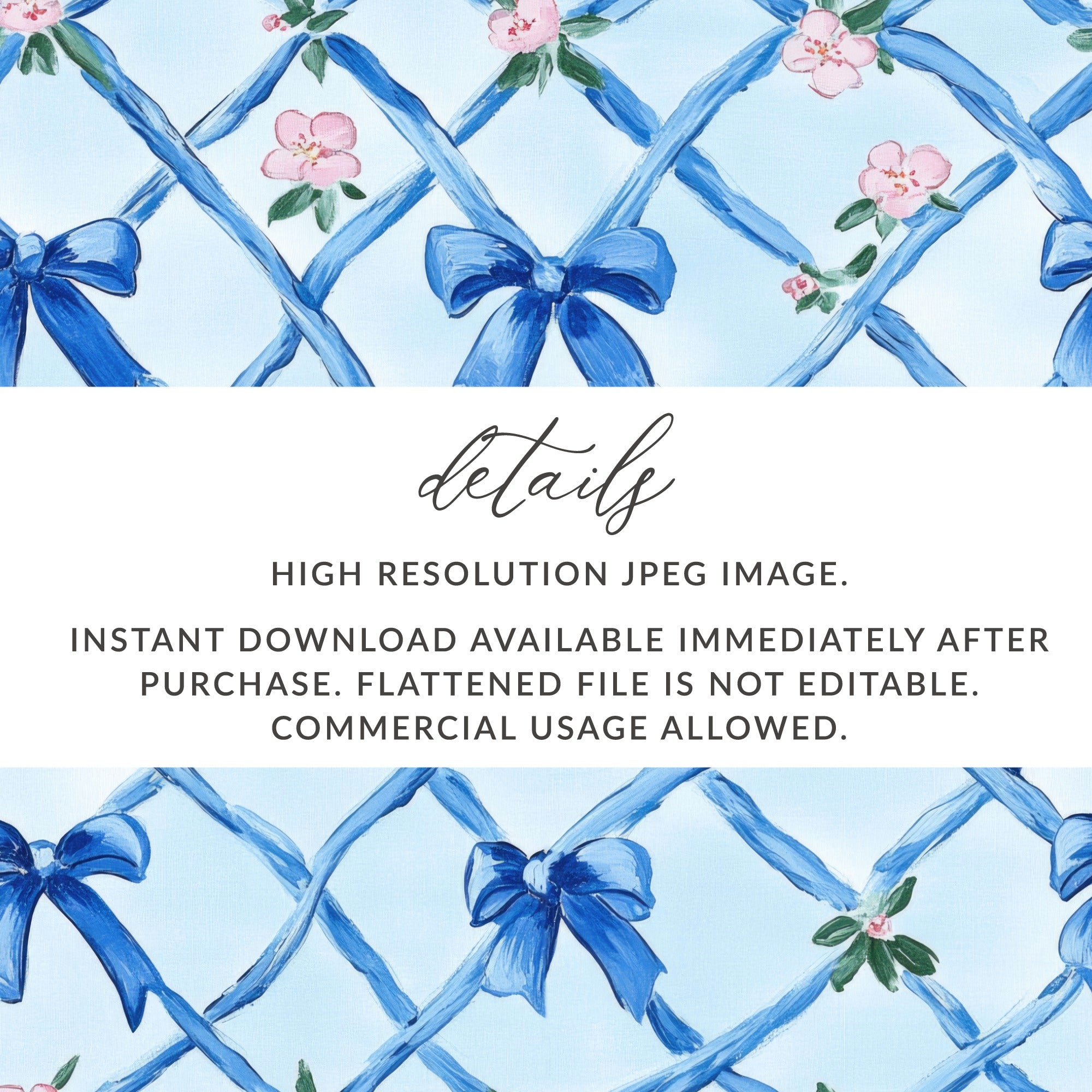 Trellis With Blue Bows Seamless Grandmillenial Digital - Moore and Mountain