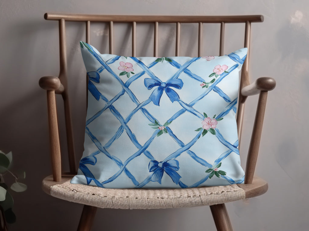 Trellis With Blue Bows Seamless Grandmillenial Digital - Moore and Mountain
