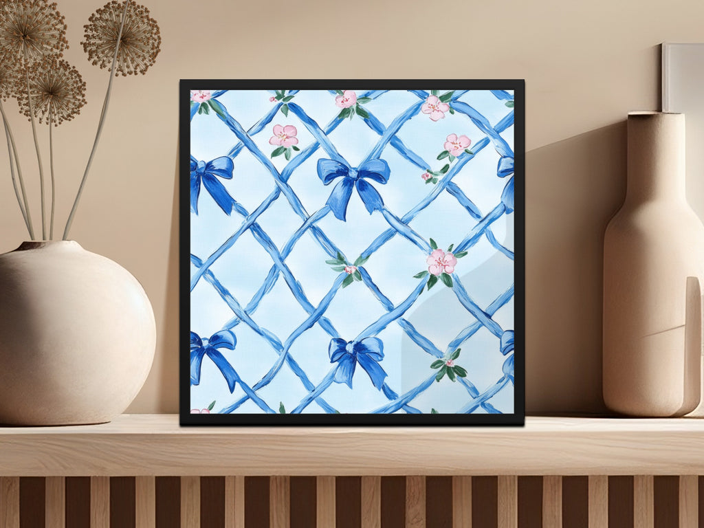 Trellis With Blue Bows Seamless Grandmillenial Digital - Moore and Mountain