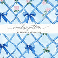 Trellis With Blue Bows Seamless Grandmillenial Digital - Moore and Mountain