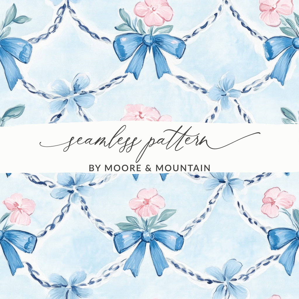Trellis with Bows and Flowers Seamless Grandmillenial Digital - Moore and Mountain