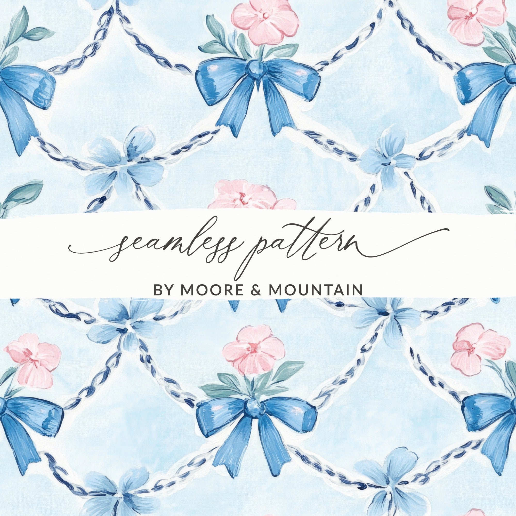 Trellis with Bows and Flowers Seamless Grandmillenial Digital - Moore and Mountain
