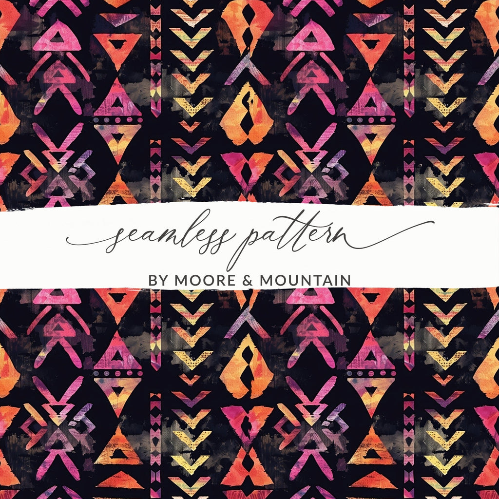 Tribal Pattern Digital, Seamless Background, Boho Chic Design, Ethnic Print, Repeat Pattern, Scrapbooking Paper, Digital Download - Moore and Mountain