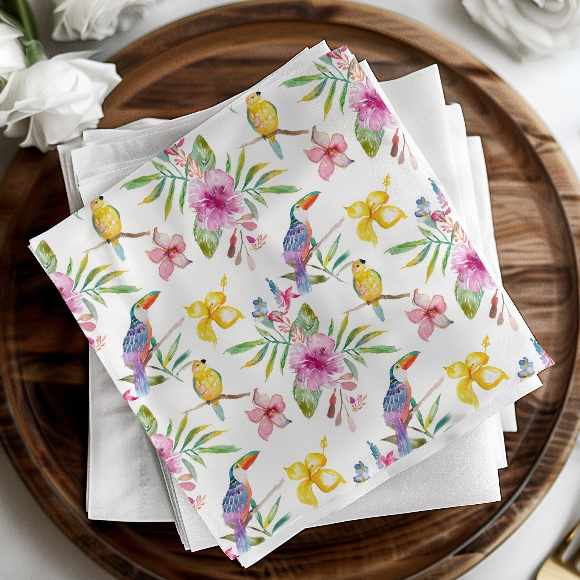 Tropical Birds Seamless Pattern Digital Paper, Watercolor Floral Digital Pattern, Hibiscus Flower, Toucan Parrot Pattern, Summer Design - Moore and Mountain