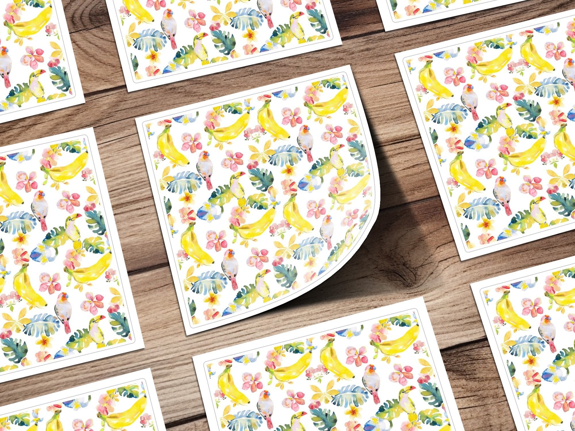 Tropical Digital Paper, Parrot Pattern, Banana Floral Background, Seamless File, Summer Print, Watercolor Design, Printable Pattern - Moore and Mountain