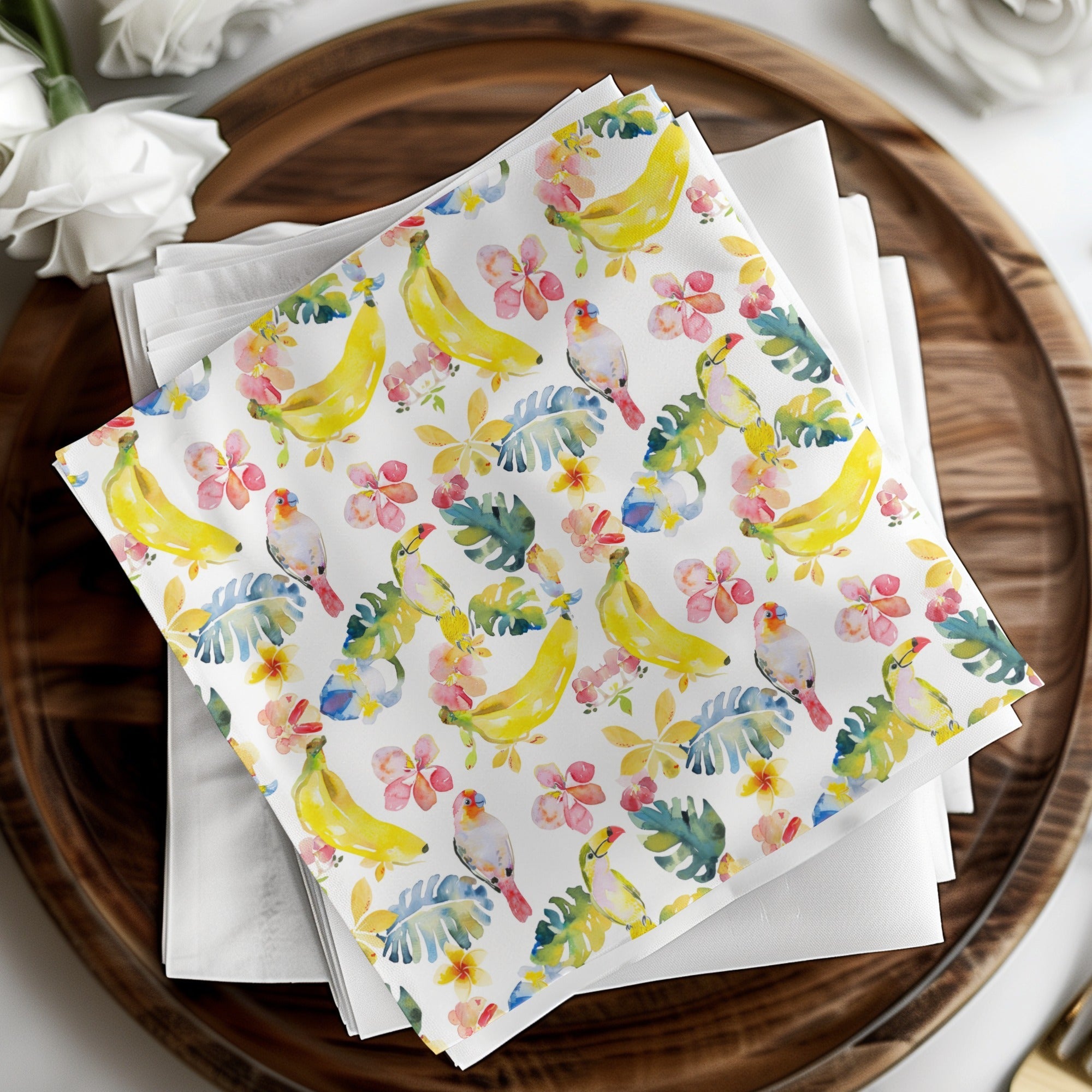 Tropical Digital Paper, Parrot Pattern, Banana Floral Background, Seamless File, Summer Print, Watercolor Design, Printable Pattern - Moore and Mountain