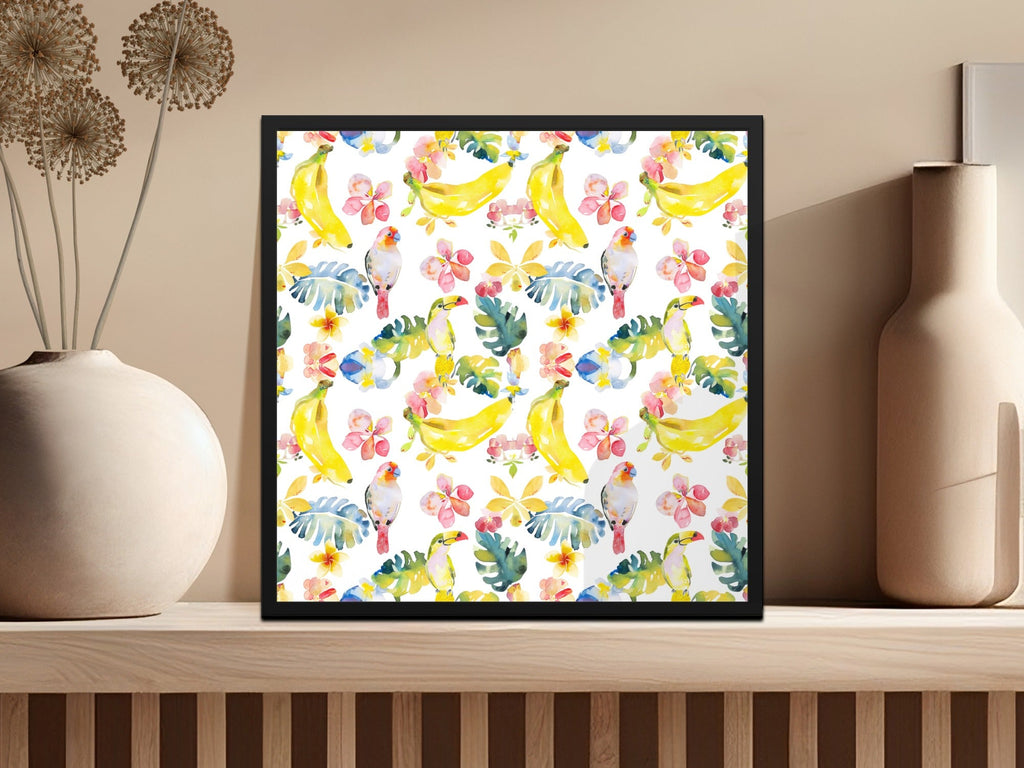 Tropical Digital Paper, Parrot Pattern, Banana Floral Background, Seamless File, Summer Print, Watercolor Design, Printable Pattern - Moore and Mountain