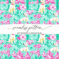 Tropical Dog Digital Paper, Floral Labrador Pattern, Pink and Green Print, Seamless File, Preppy Yellow Lab Digital Background - Moore and Mountain