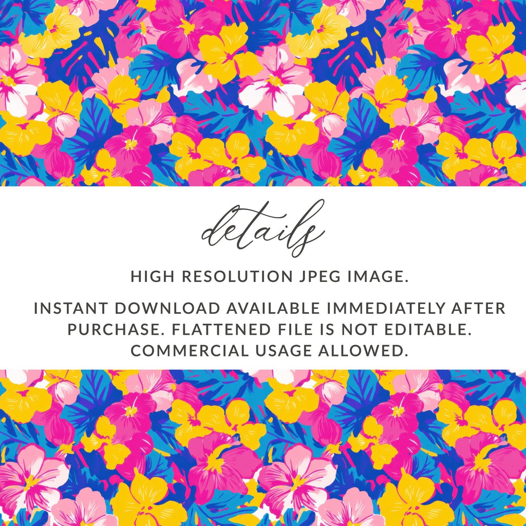Tropical Floral Pattern, Seamless Repeat Digital Paper, Colorful Flower Design, Hibiscus Digital Print, Summer Pattern Design - Moore and Mountain