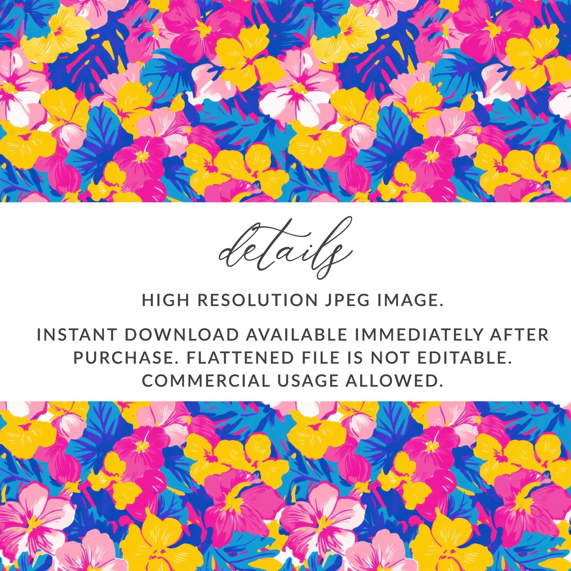 Tropical Floral Pattern, Seamless Repeat Digital Paper, Colorful Flower Design, Hibiscus Digital Print, Summer Pattern Design - Moore and Mountain