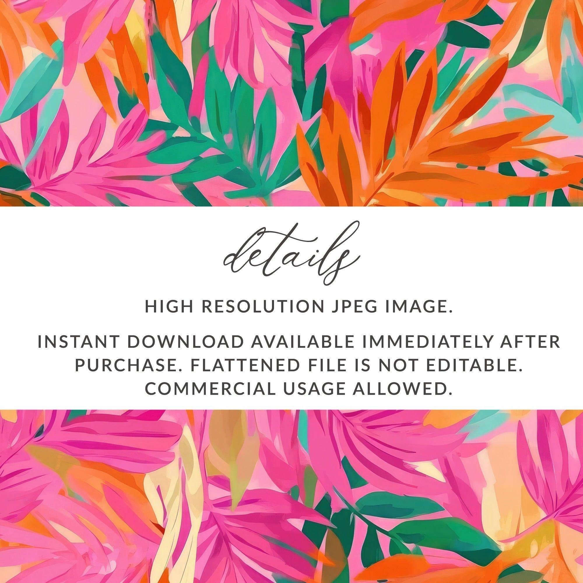 Tropical Leaf Digital Paper, Seamless Floral Pattern, Pink Orange Green Leaves, Scrapbooking Paper, Fabric Design, Digital Download - Moore and Mountain