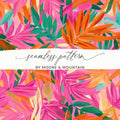 Tropical Leaf Digital Paper, Seamless Floral Pattern, Pink Orange Green Leaves, Scrapbooking Paper, Fabric Design, Digital Download - Moore and Mountain