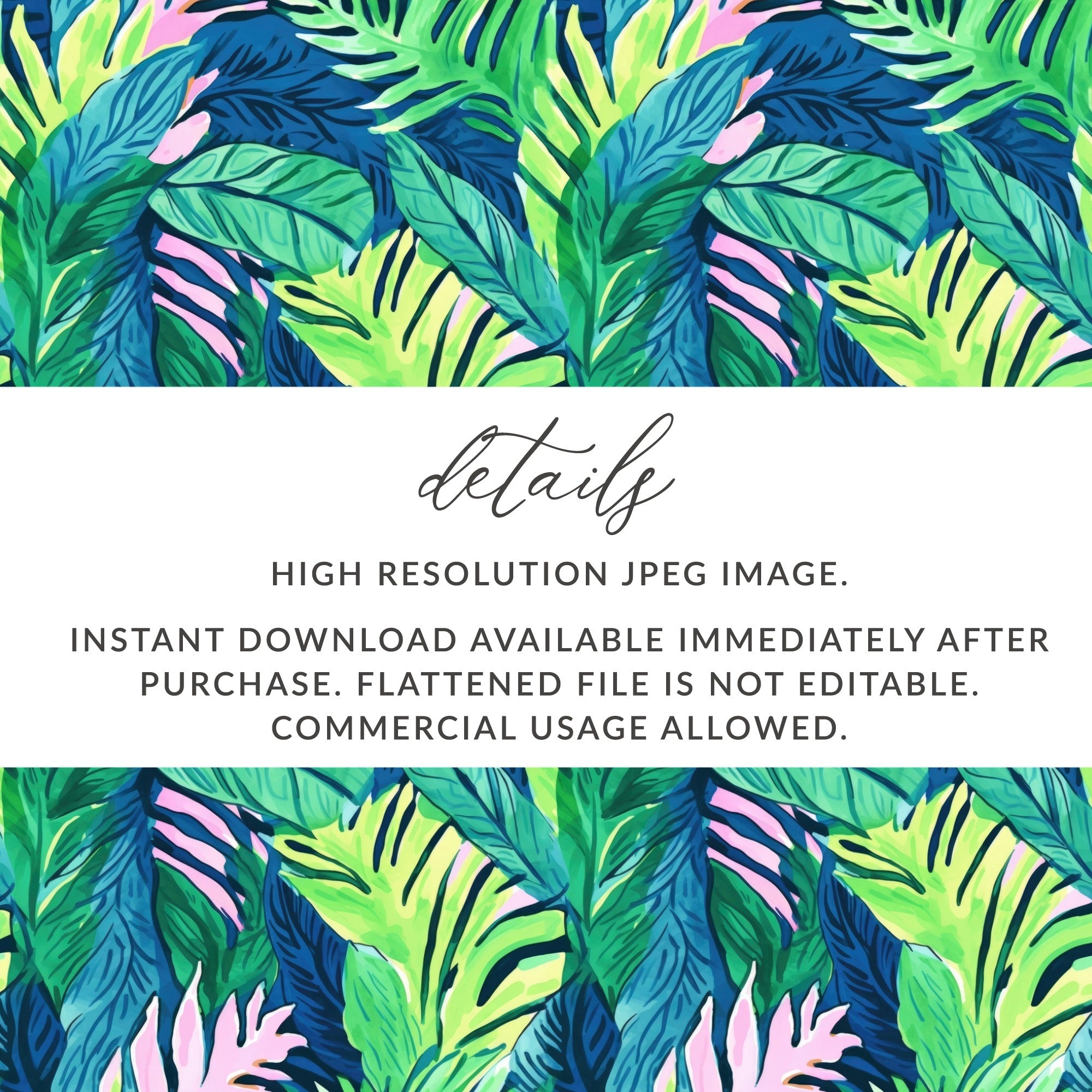 Tropical Leaves Pattern, Digital Seamless Design, Jungle Botanical Print, Greenery Image Download, Two Scale JPEG Files, 12x12 Inches - Moore and Mountain