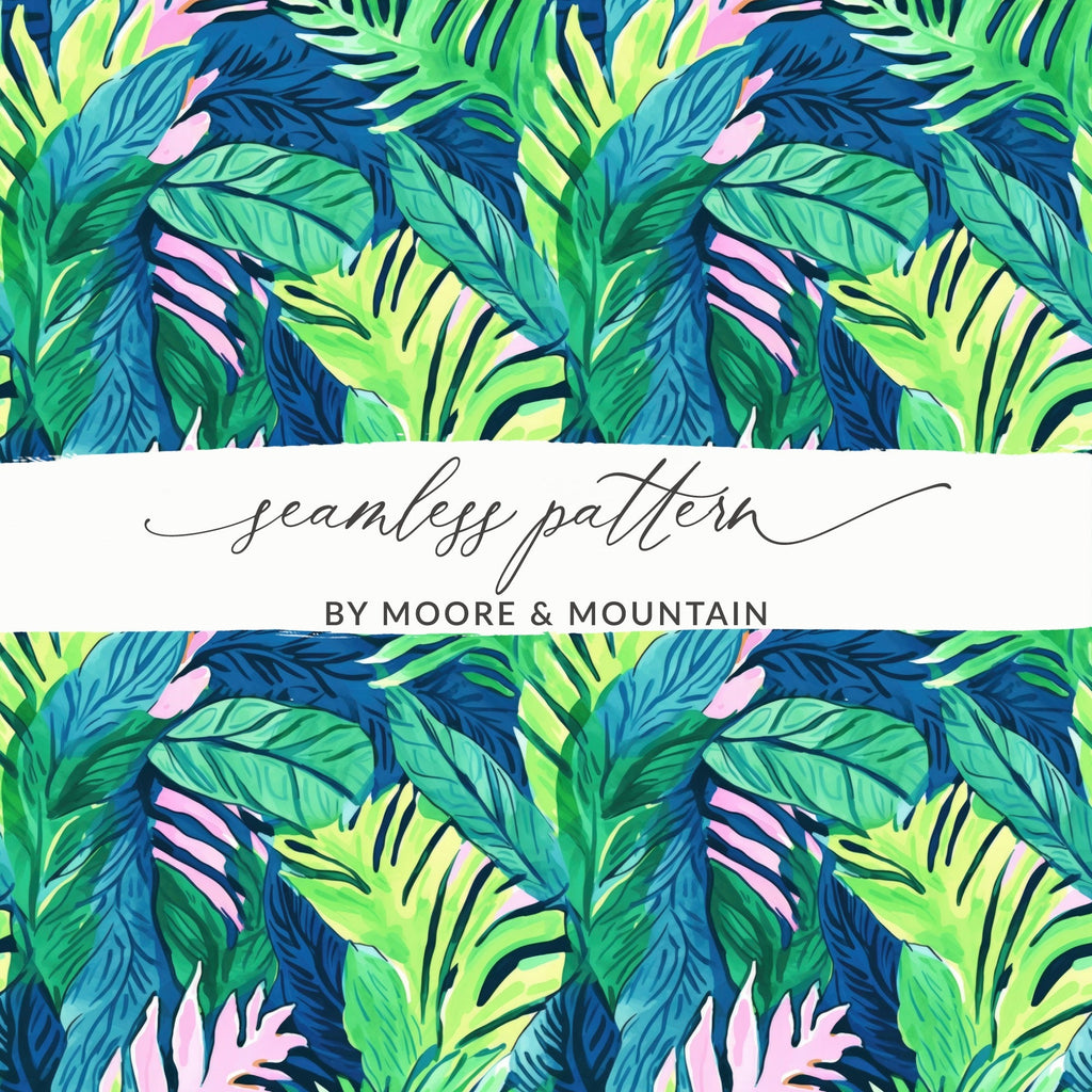 Tropical Leaves Pattern, Digital Seamless Design, Jungle Botanical Print, Greenery Image Download, Two Scale JPEG Files, 12x12 Inches - Moore and Mountain
