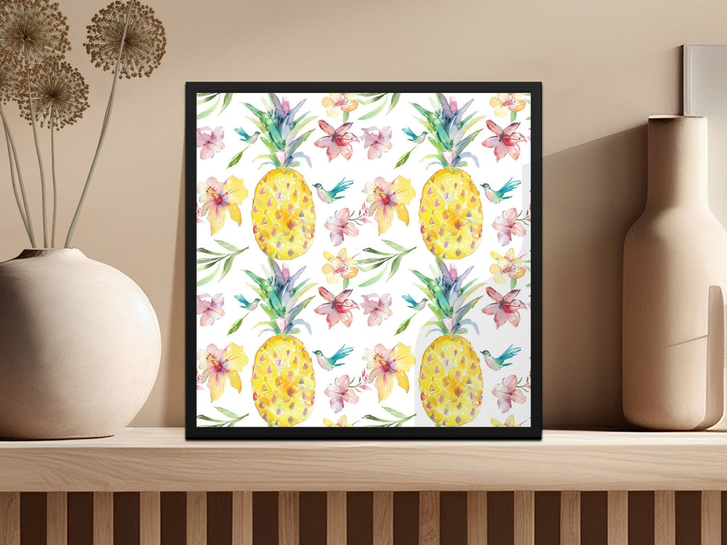 Tropical Pineapple Seamless Pattern, Watercolor Floral Digital Paper, Hibiscus Flower, Bird Design, Summer Background, Digital - Moore and Mountain